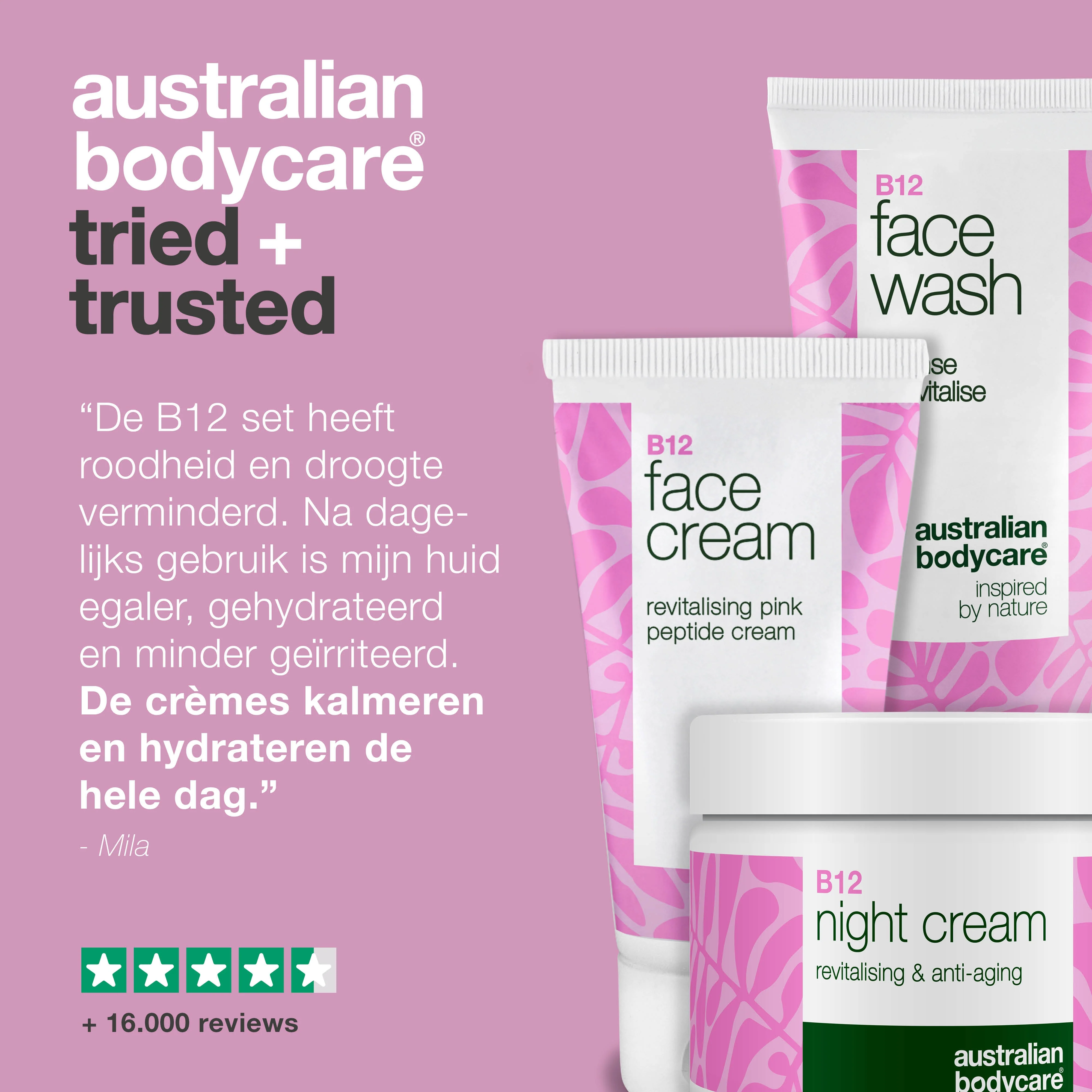 B12 Huidverzorgingsset tegen roodheid – reiniger en crèmes — B12 huidverzorging voor roodheid en rosacea. Bevat reiniger, dag- en nachtcrème die kalmeren en hydrateren. - Image 5